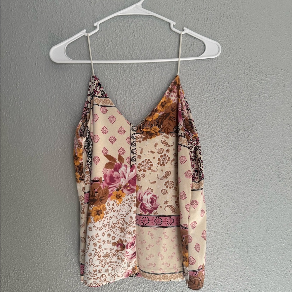 Maurices Patchwork Floral Camisole in Cream and Pink